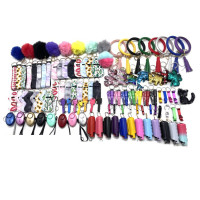 Self Defense Keychain Safety Protection Key Chain Teddy Bear Lanyard Alarm Puff Ball Wholesale Vendor Lip Gloss For Women Girls