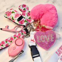Self Defense Keychain Safety Protection Key Chain Teddy Bear Lanyard Alarm Puff Ball Wholesale Vendor Lip Gloss For Women Girls