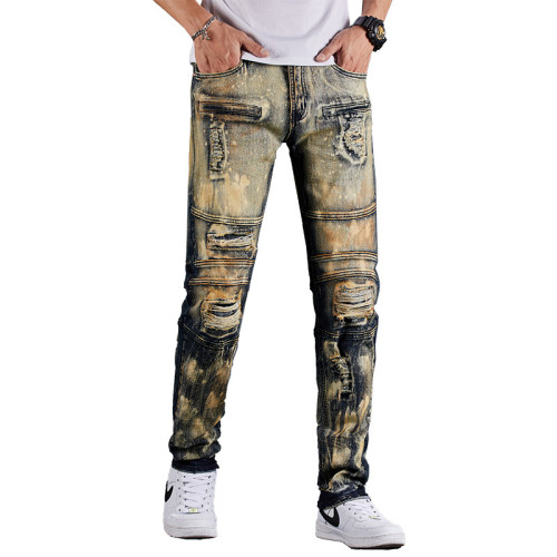 High-quality Shredded Slim Fit Stretch Drape Biker Jeans JA-001