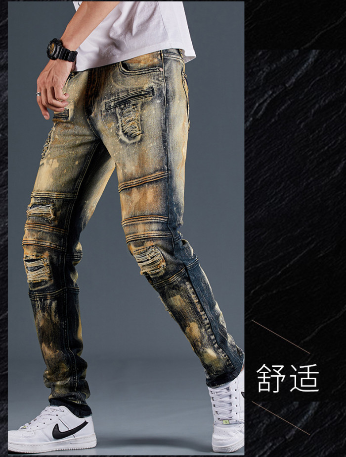 High-quality Shredded Slim Fit Stretch Drape Biker Jeans JA-001