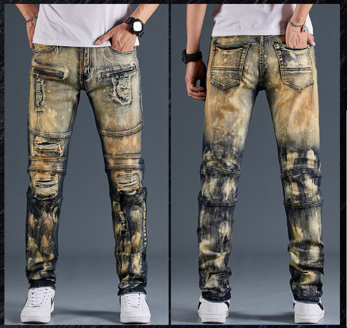 High-quality Shredded Slim Fit Stretch Drape Biker Jeans JA-001