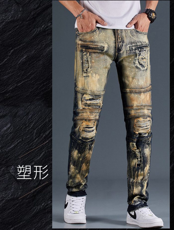 High-quality Shredded Slim Fit Stretch Drape Biker Jeans JA-001