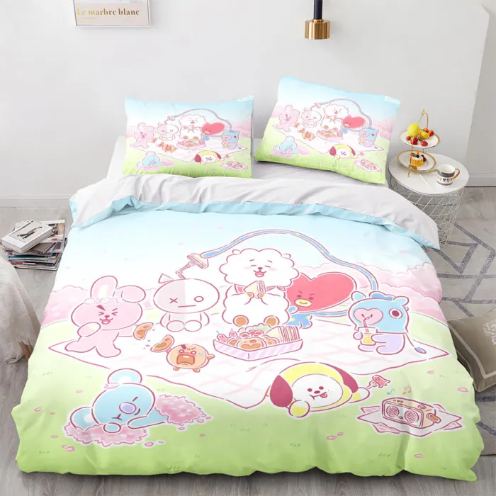 Cartoon Bt21 Bedding Set Throw Quilt Duvet Cover Bedding Sets