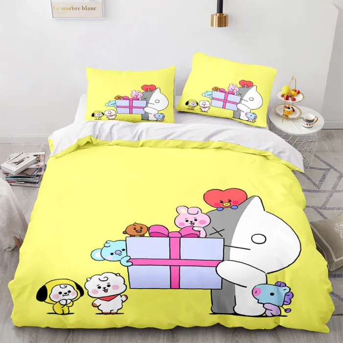 Cartoon Bt21 Bedding Set Throw Quilt Duvet Cover Bedding Sets
