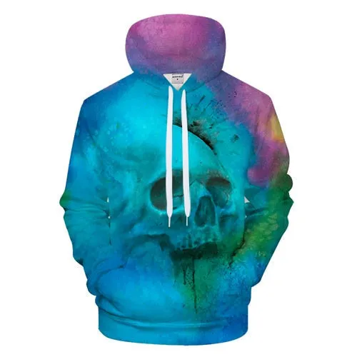 3D Blue Skull Printed Hoodie