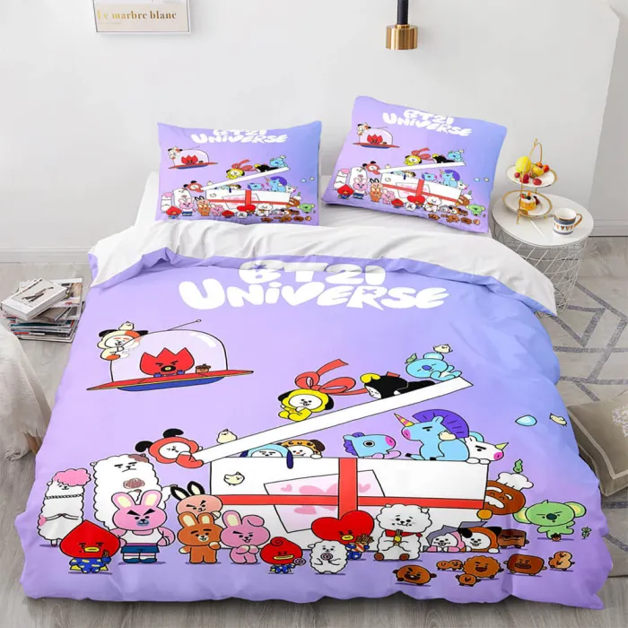 Cartoon Bt21 Bedding Set Throw Quilt Duvet Cover Bedding Sets