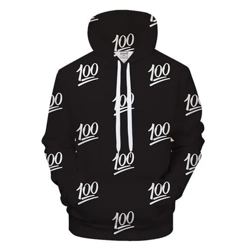 3D Black And White 100 Emoji Pattern Hoodie
