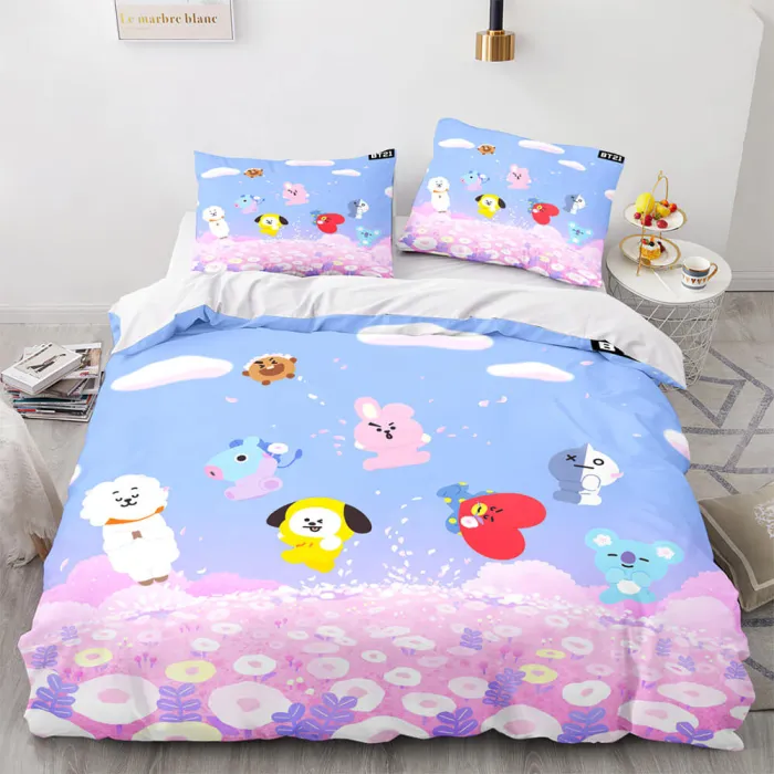 Cartoon Bt21 Bedding Set Throw Quilt Duvet Cover Bedding Sets