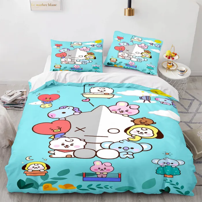 Cartoon Bt21 Bedding Set Throw Quilt Duvet Cover Bedding Sets