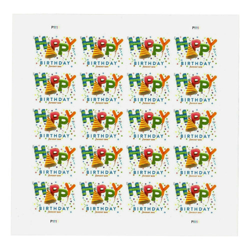 Happy Birthday Stamps First Class 1 Sheet of 20 stamps- for Post Cards, Greeting Cards