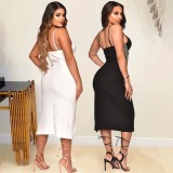 Sexy Sling Diamonds Split Dress