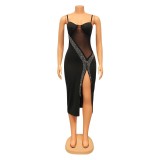 Sexy Sling Diamonds Split Dress