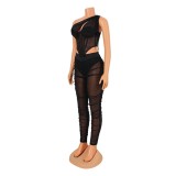 Sexy Mesh Perspective irregular Top Two piece Set