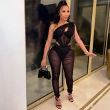 Sexy Mesh Perspective irregular Top Two piece Set
