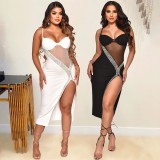 Sexy Sling Diamonds Split Dress