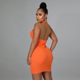 Women Sleeveless Button Stand Collar Mini Dress