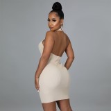 Women Sleeveless Button Stand Collar Mini Dress