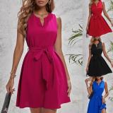 V-neck Slim Satin Dress With Belt