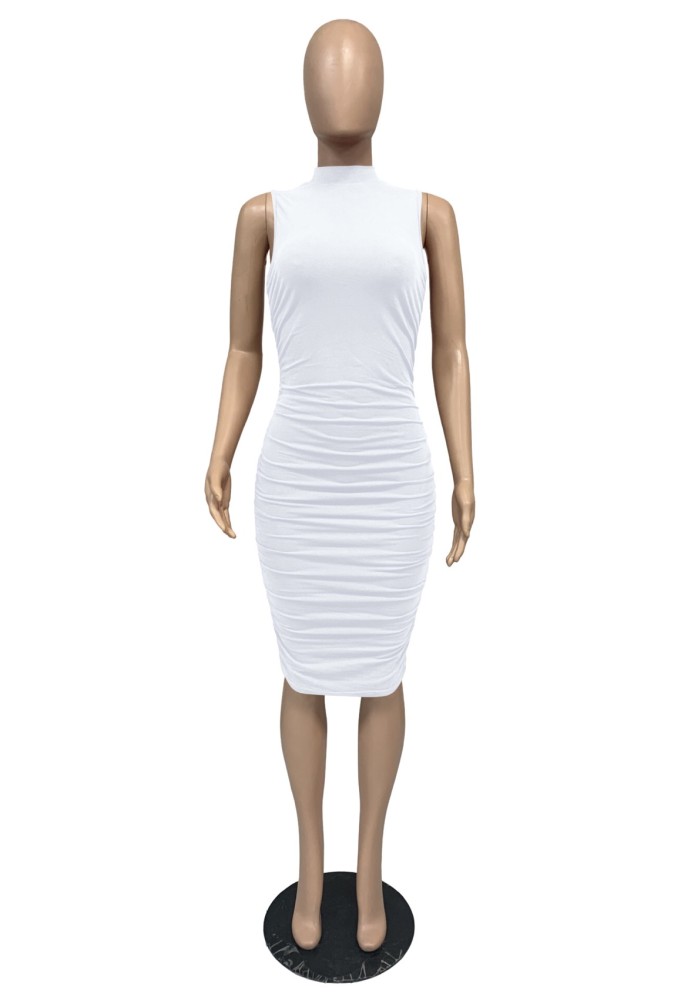 O-neck Pleated Slim Dress