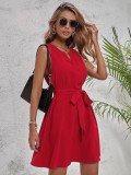 V-neck Slim Satin Dress With Belt