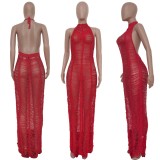 Women's sexy Solid Color Woolen Knitted Crochet Beach Dress