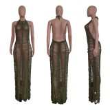 Women's sexy Solid Color Woolen Knitted Crochet Beach Dress