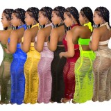 Women's sexy Solid Color Woolen Knitted Crochet Beach Dress