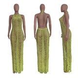Women's sexy Solid Color Woolen Knitted Crochet Beach Dress