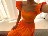 Printed Color Matching Big Swing Skirt Suit