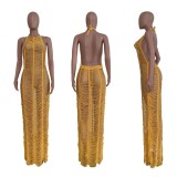 Women's sexy Solid Color Woolen Knitted Crochet Beach Dress