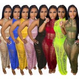Women's sexy Solid Color Woolen Knitted Crochet Beach Dress