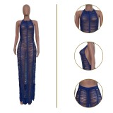 Women's sexy Solid Color Woolen Knitted Crochet Beach Dress