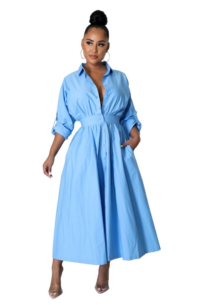 Women Casual Middle Sleeved Shirt Dress