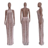 Women's sexy Solid Color Woolen Knitted Crochet Beach Dress