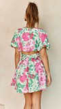 Flower Print Sweet V-neck Mini Dress