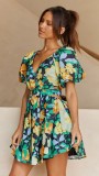 Flower Print Sweet V-neck Mini Dress