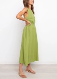 Backless Solid Color Sexy Cotton Midi Dress