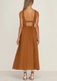 Backless Solid Color Sexy Cotton Midi Dress