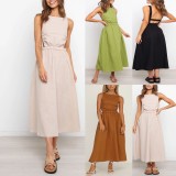 Backless Solid Color Sexy Cotton Midi Dress