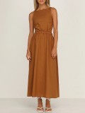 Backless Solid Color Sexy Cotton Midi Dress
