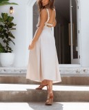 Backless Solid Color Sexy Cotton Midi Dress