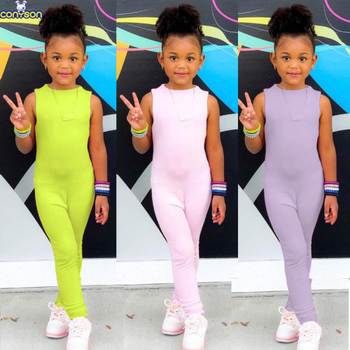 New Hot Fashion Boutique Summer Baby Girls Sleeveless One Piece Solid Jumpsuit