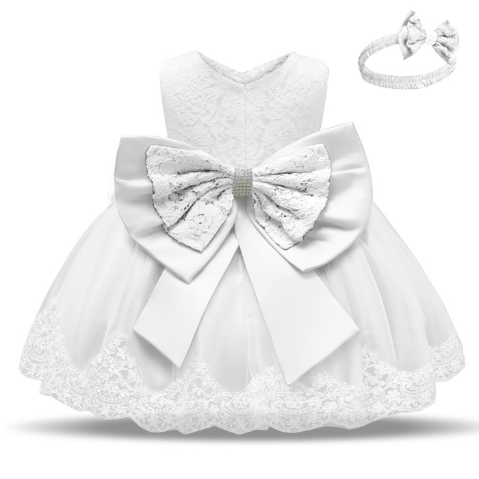 Cute Kids Lace Dress Flower Girl Dresses For 1 Years Old Baby Girl Party Baptism Dress With Hair Band