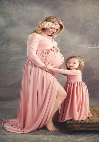 Mommy and Me Clothes Pink Long Sleeves Photography Gown - Mommy