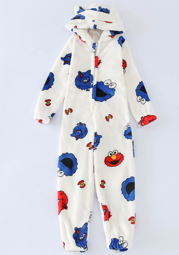 Winter Mommy and Me Clothes Cartoon Printed Hooded Onesie Pajama - Girl