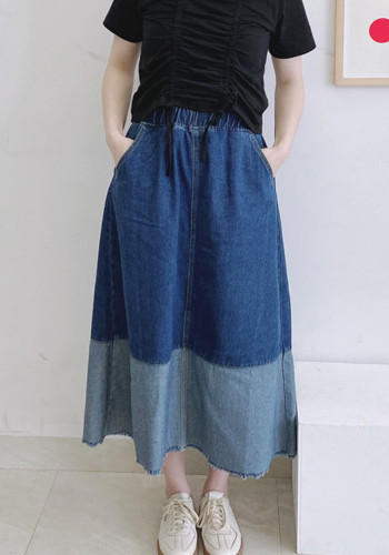 Mommy and Me Clothes Blue Denim Patchwork Long Skirt - Mom