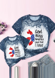 Mommy And Me Clothes Summer Casual Printed Stitching Crew Neck Family Matching Shirt