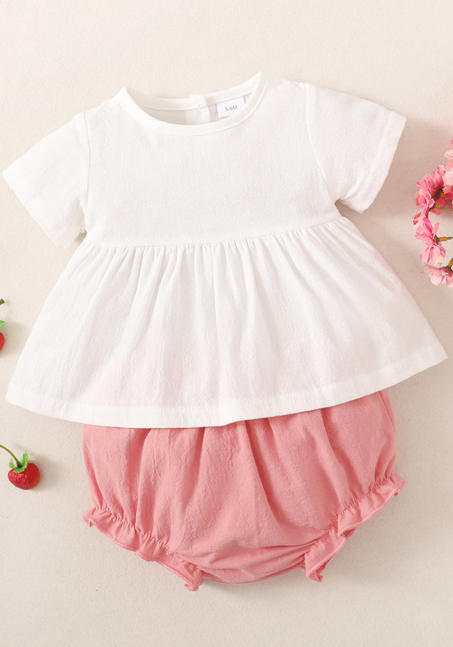 Baby Girl Summer Solid Plain Shirt and Shorts Two Piece Set