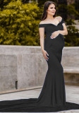 Summer Black V-neck Half Sleeves Photography Maternity Dress