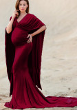 Summer Burgunry V-neck Half Sleeves Photography Maternity Dress